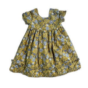 Joie 4T Toddler Girls Dress Boho Cottage Yellow Floral Ruffle Lined Gray Frilly